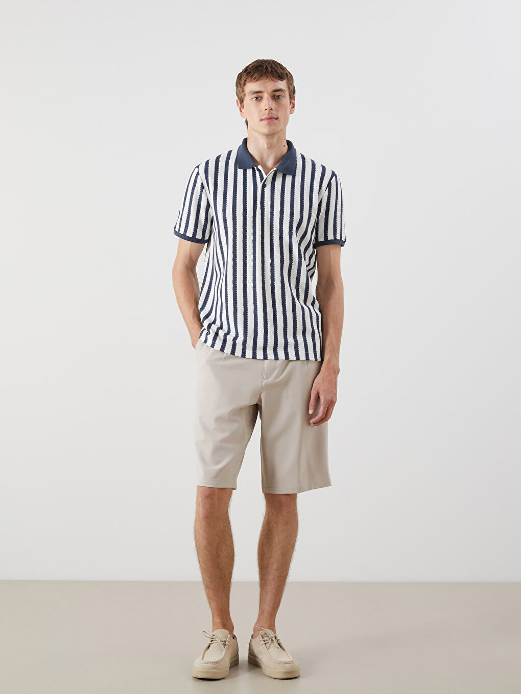 Lacivert Polo Yaka Çizgili Erkek Tişört-1