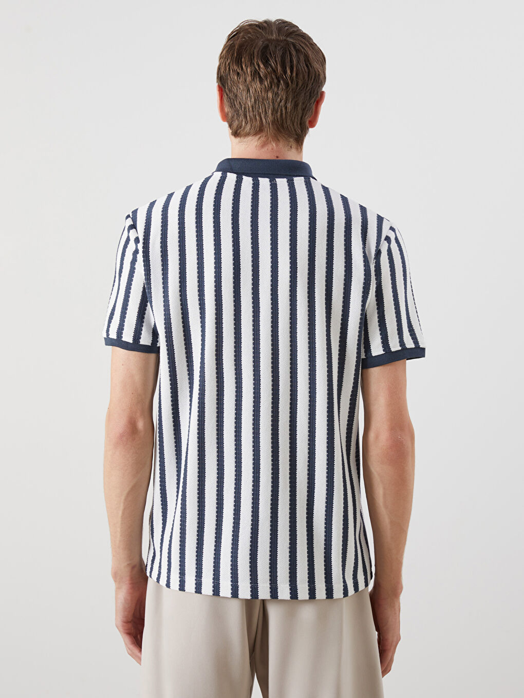 Lacivert Polo Yaka Çizgili Erkek Tişört-3