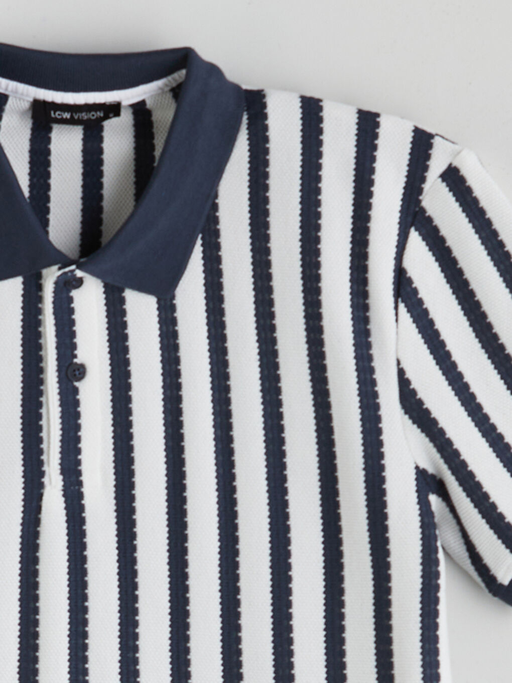 Lacivert Polo Yaka Çizgili Erkek Tişört-5