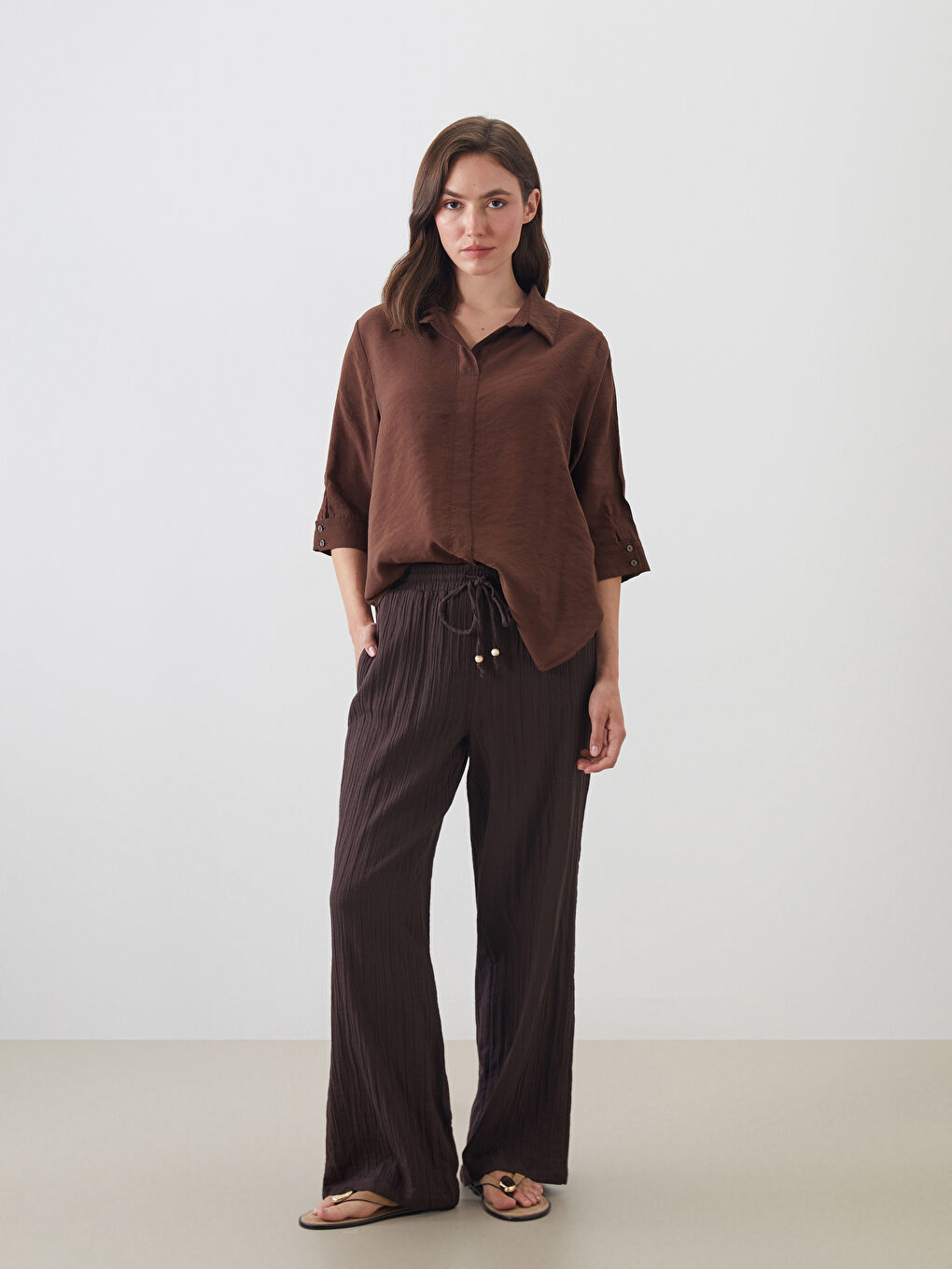 Elasticated Waist Textured Women's Trousers -S5QI78Z8-HMK