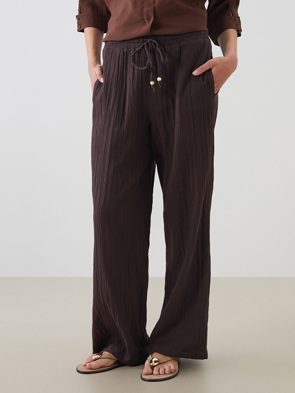 Elasticated Waist Textured Women's Trousers -S5QI78Z8-HMK