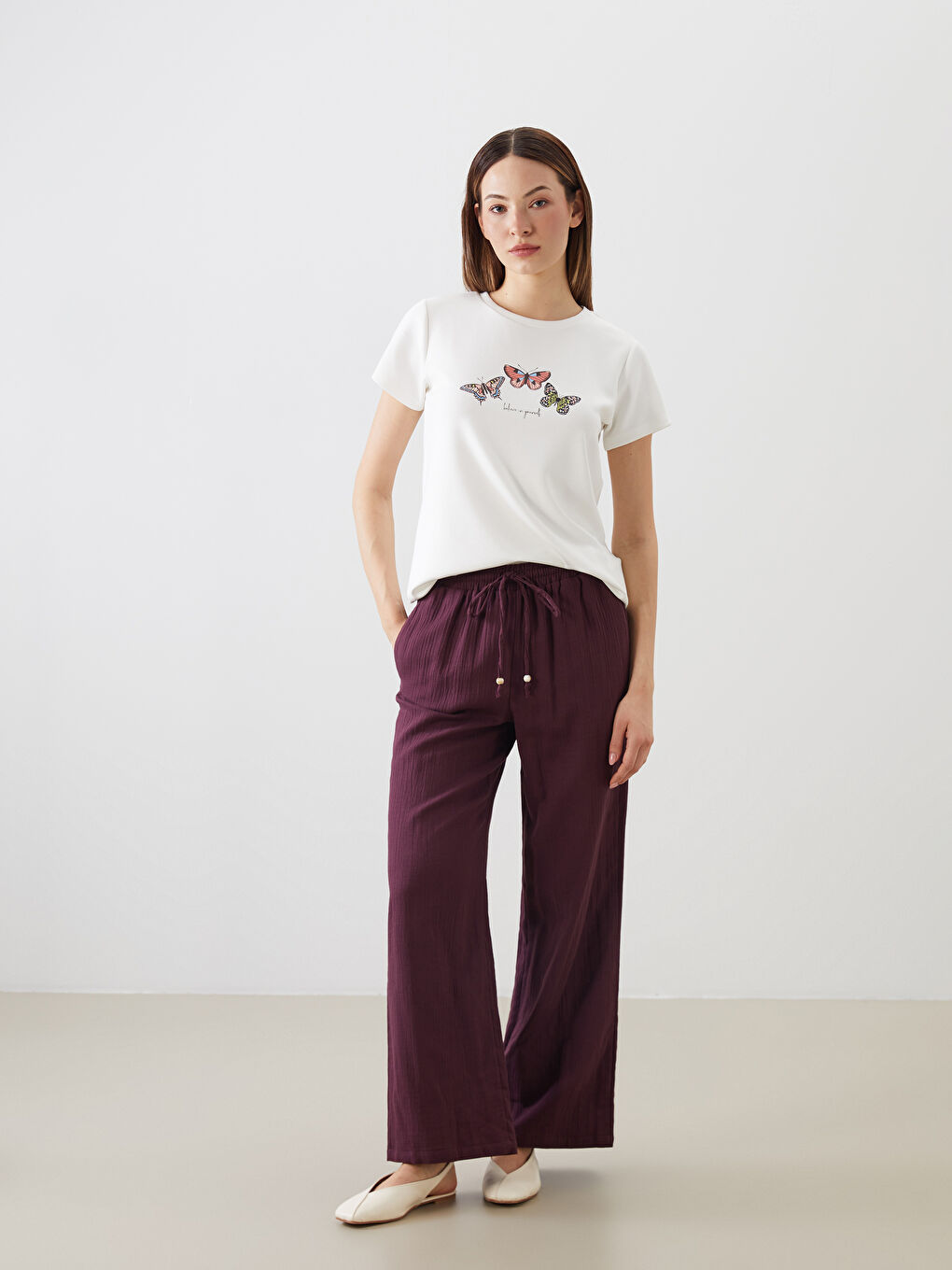 Elasticated Waist Textured Women's Trousers -S5QI78Z8-HQT