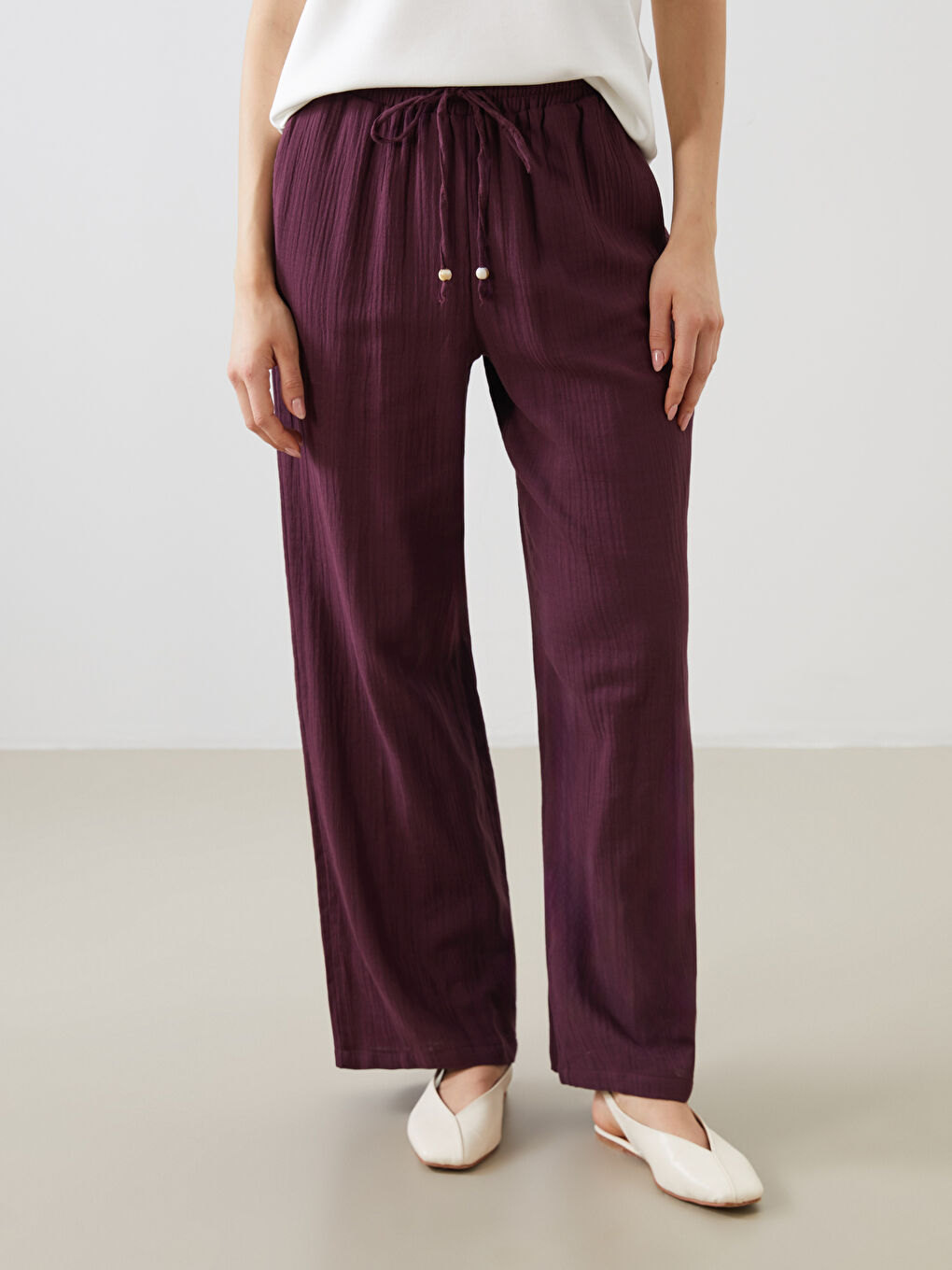 Elasticated Waist Textured Women's Trousers -S5QI78Z8-HQT