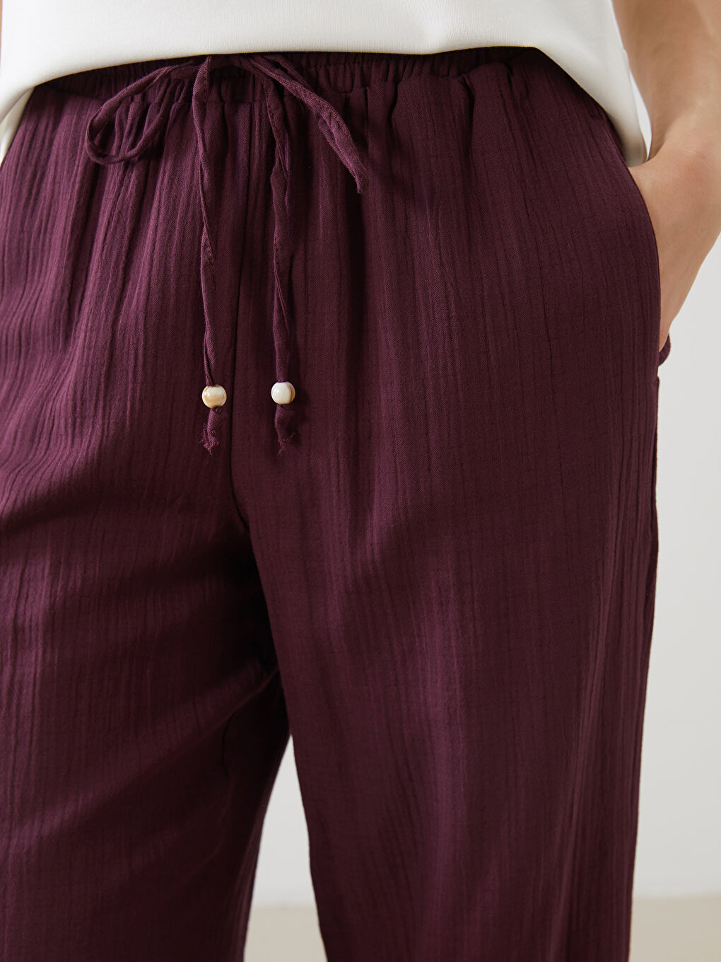 Elasticated Waist Textured Women's Trousers -S5QI78Z8-HQT