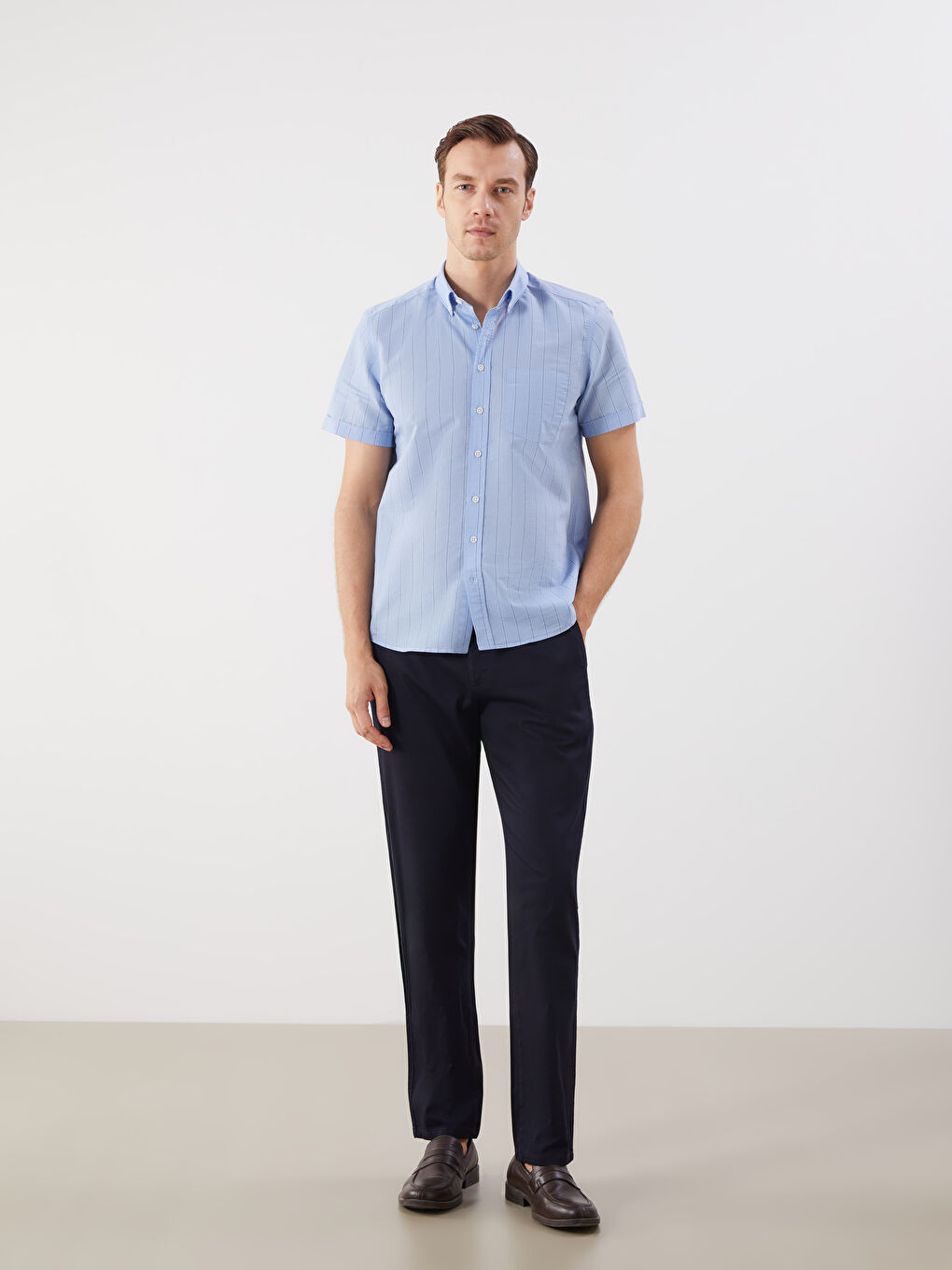 Mavi Regular Fit Kısa Kollu Çizgili Poplin Erkek Gömlek-1