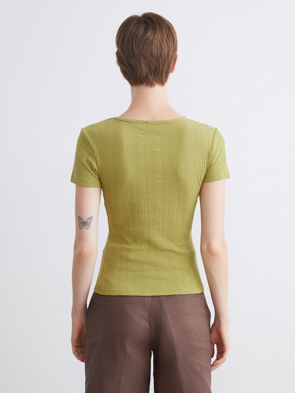 LCWAIKIKI Classic Crew Neck Textured Women's T-Shirt -S5QI81Z8-QYR