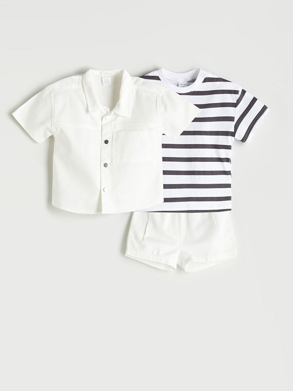 Ekru Çizgili Erkek Bebek Takım 3'lü