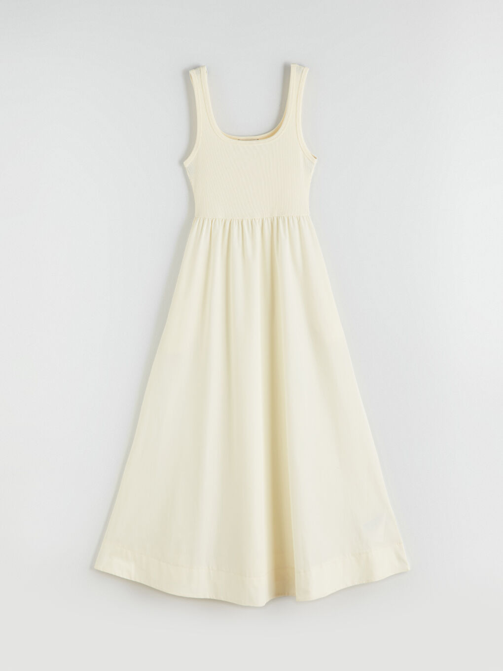 Sarı Kare Yaka Dokulu Belden Oturtmalı Elbise-4