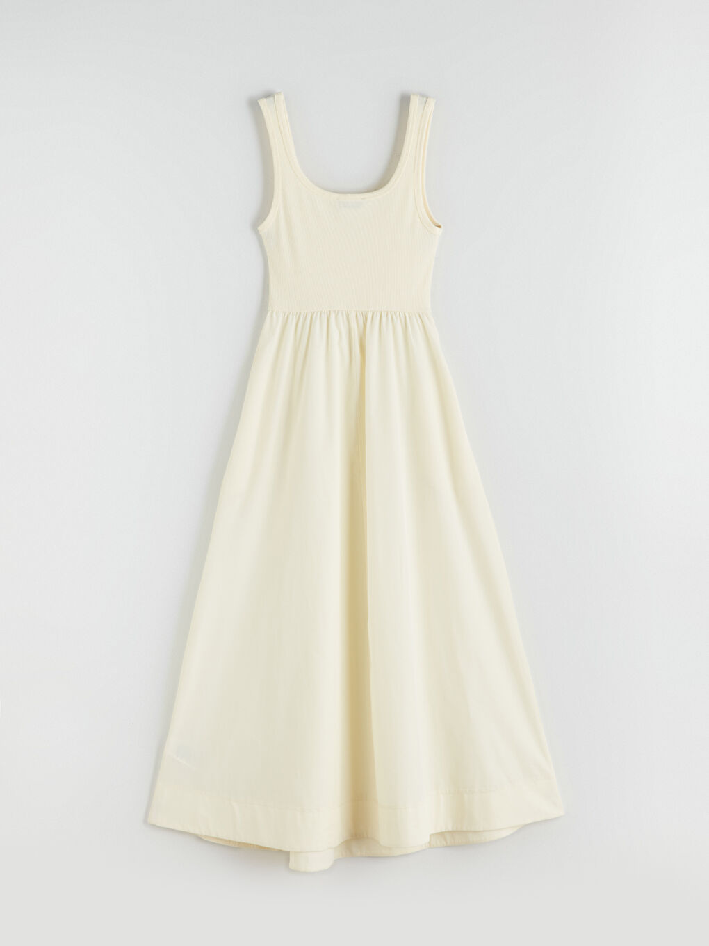 Sarı Kare Yaka Dokulu Belden Oturtmalı Elbise-5