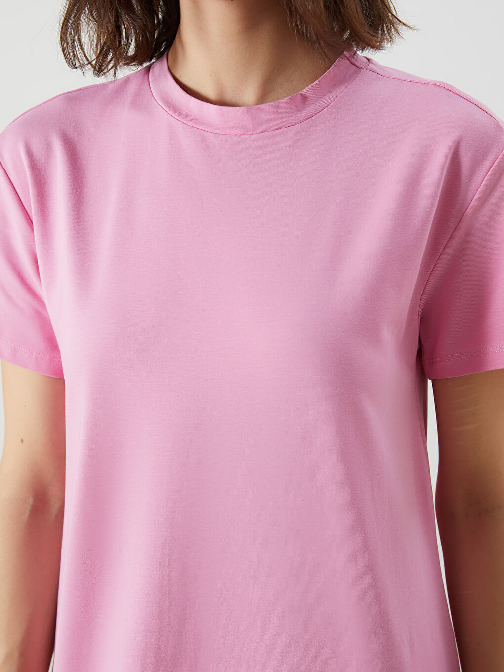 Pembe Bisiklet Yaka Yırtmaçlı Elbise-2