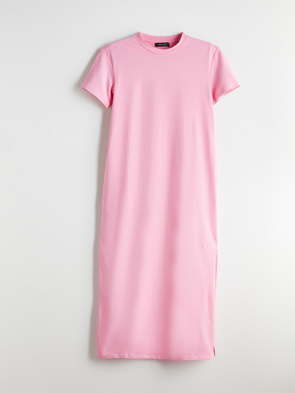 Pembe Bisiklet Yaka Yırtmaçlı Elbise-4