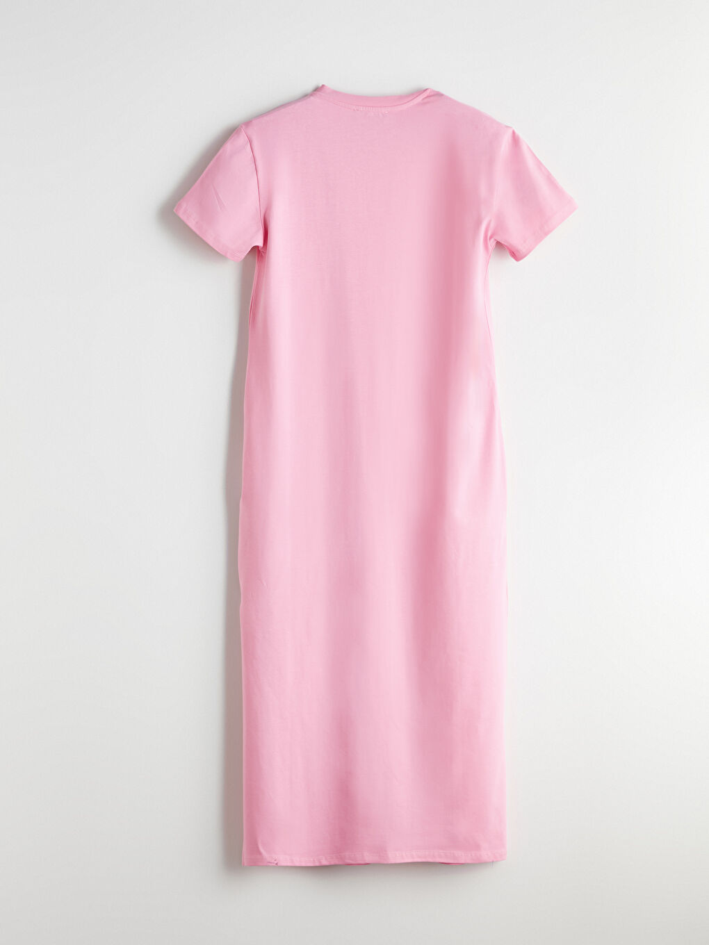 Pembe Bisiklet Yaka Yırtmaçlı Elbise-6