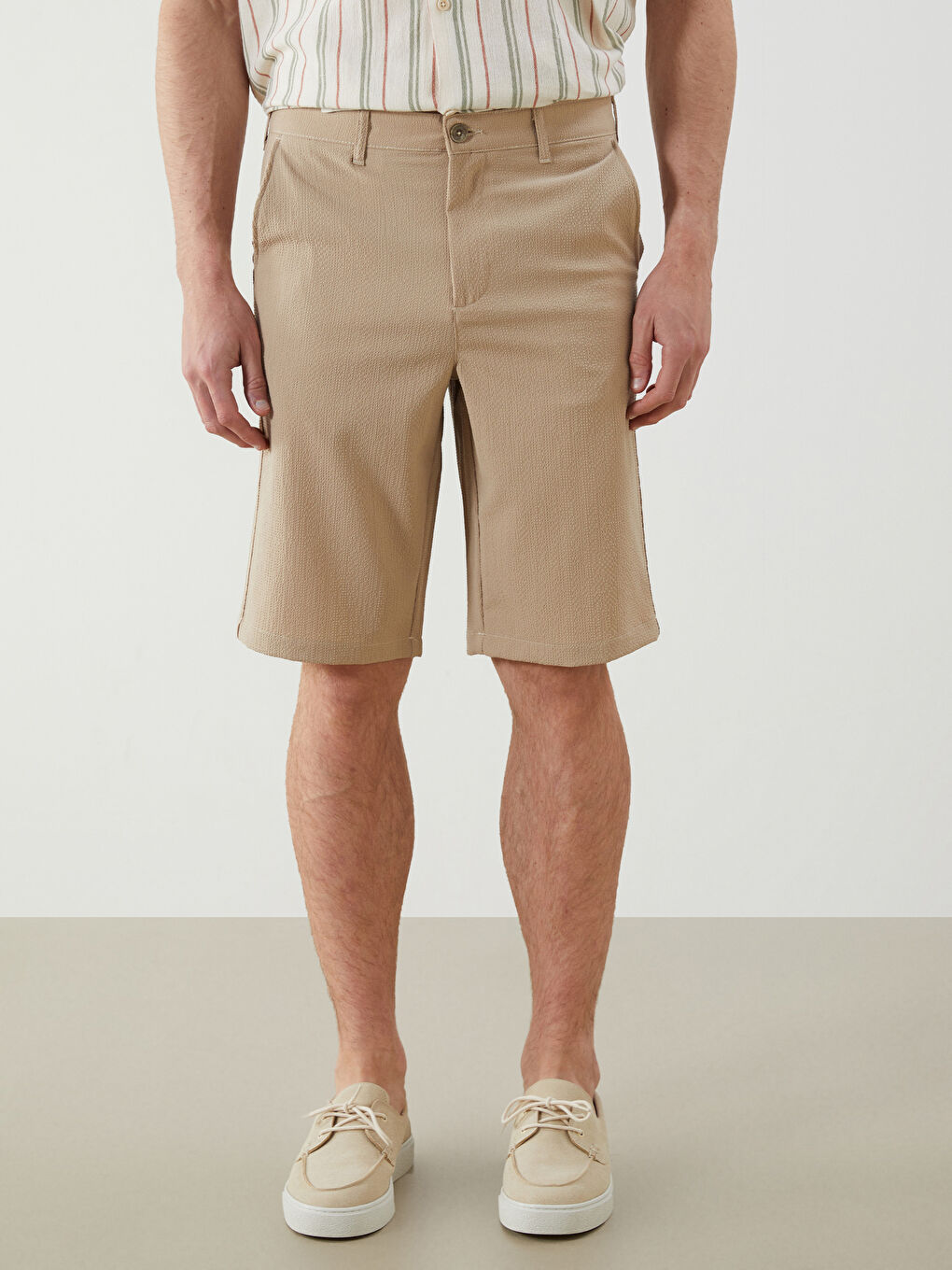 Bej Standart Kalıp Erkek Şort-1