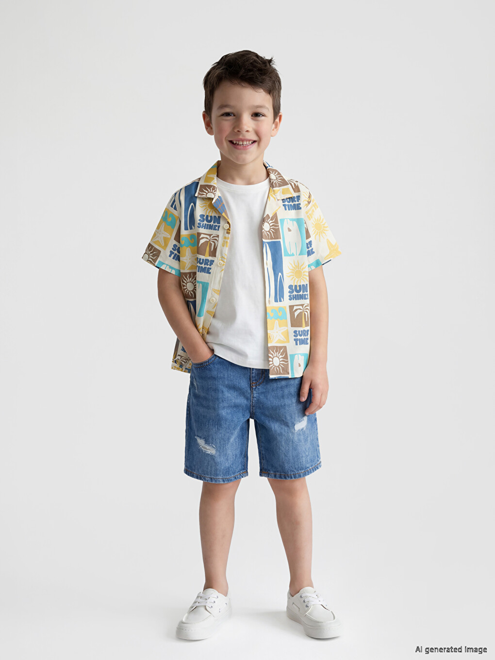 İndigo Beli Lastikli Basic Erkek Çocuk Jean Şort