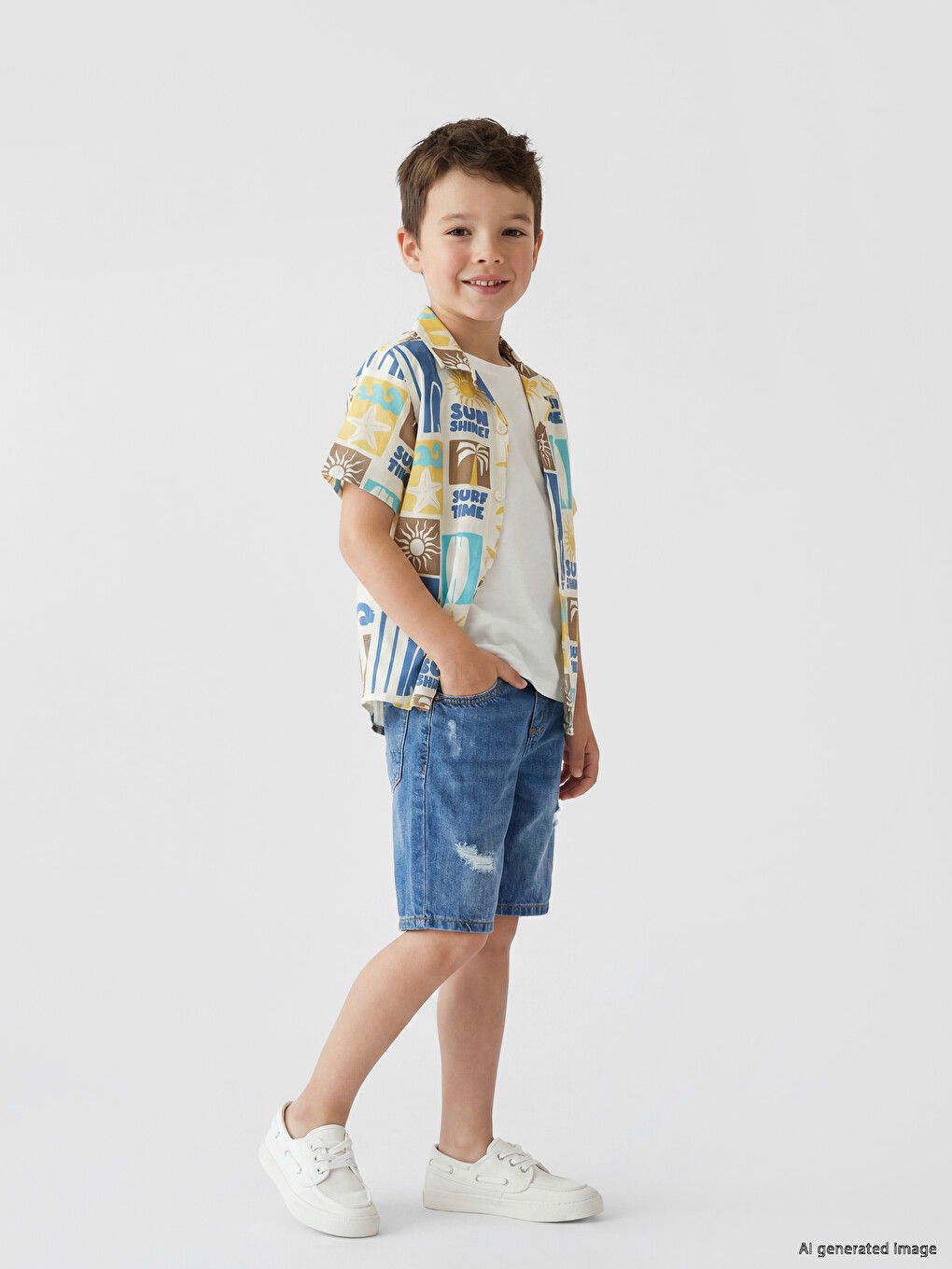 İndigo Beli Lastikli Basic Erkek Çocuk Jean Şort-1