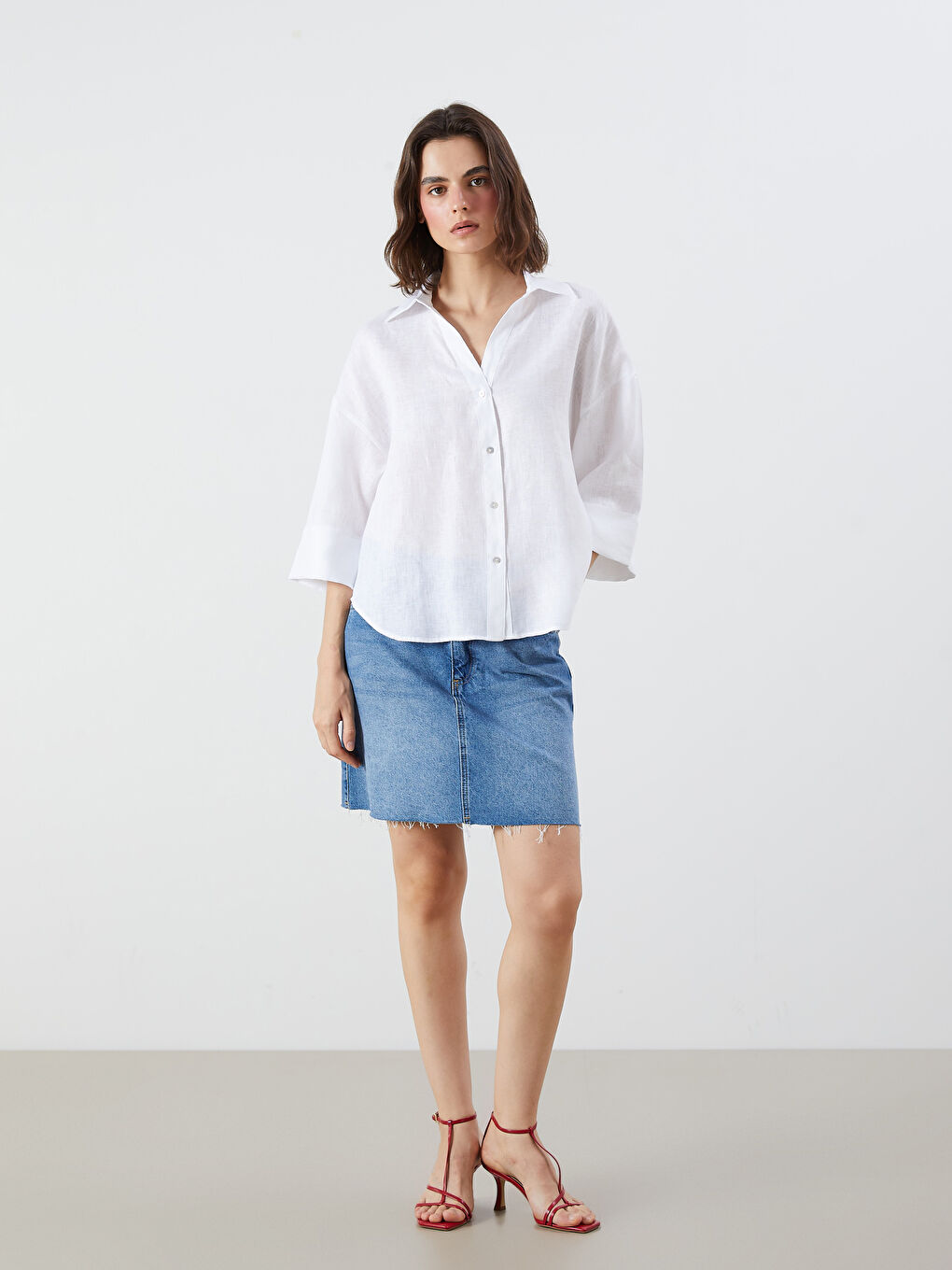 LCW Vision Oversize 100% Linen Women's Shirt -S5QJ57Z8-FFB