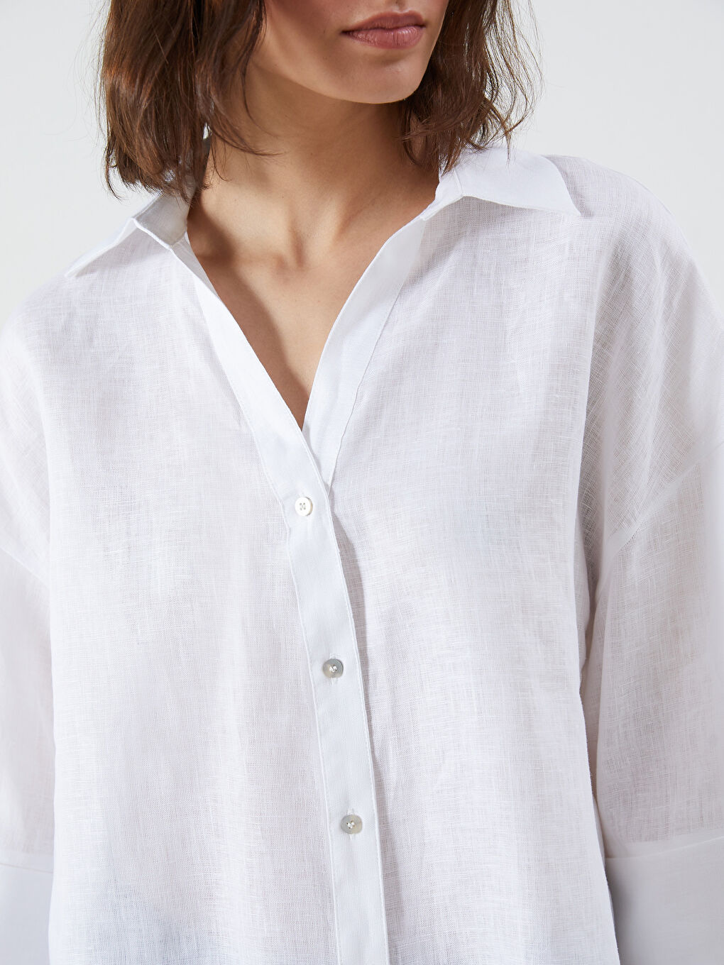 LCW Vision Oversize 100% Linen Women's Shirt -S5QJ57Z8-FFB