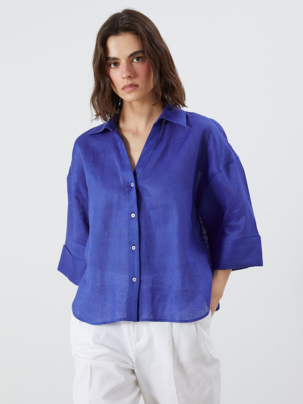 LCW Vision Oversize 100% Linen Women's Shirt -S5QJ57Z8-R46
