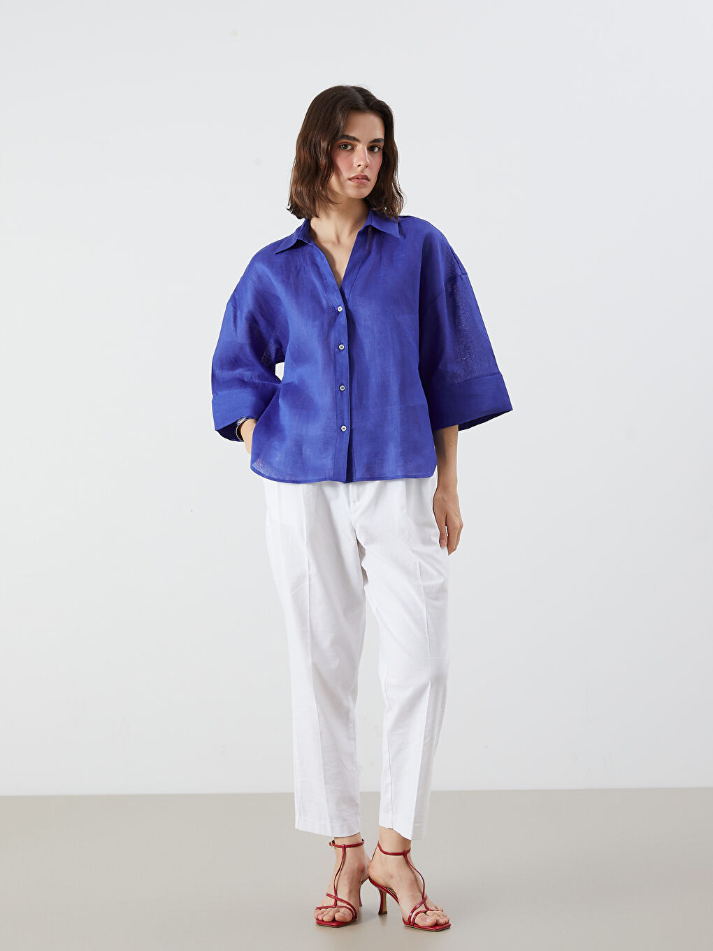 LCW Vision Oversize 100% Linen Women's Shirt -S5QJ57Z8-R46