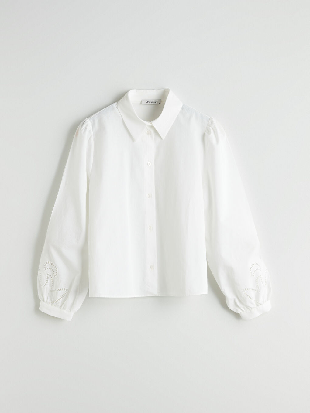 Beyaz Ajur Detaylı Kadın Gömlek-9