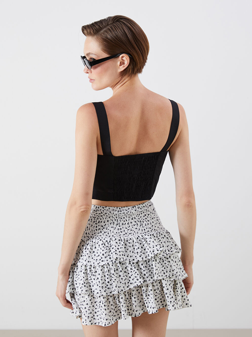 Siyah Kare Yaka Crop Bluz-3