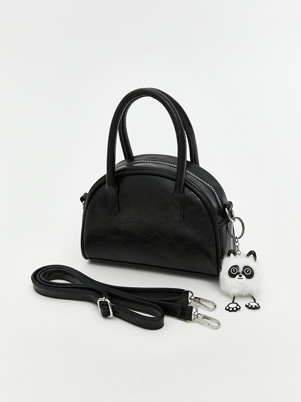 Siyah Deri Görünümlü Kadın Omuz Çantası-1