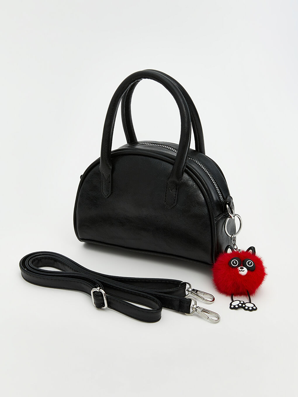 Siyah Deri Görünümlü Kadın Omuz Çantası-4