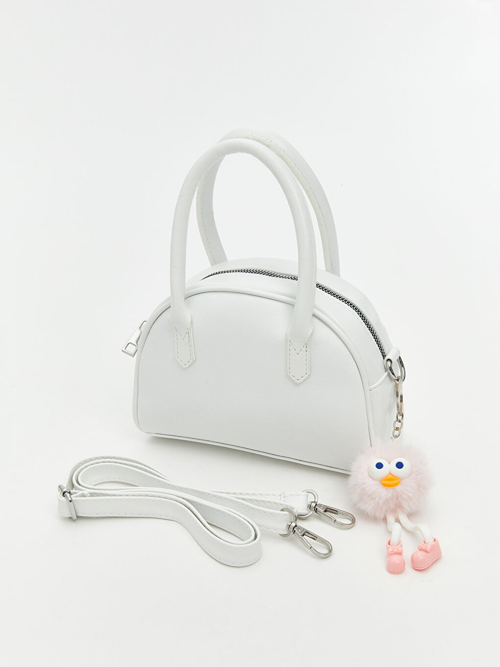 Beyaz Deri Görünümlü Kadın Omuz Çantası-4