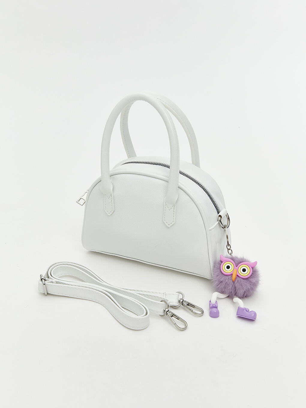 Beyaz Deri Görünümlü Kadın Omuz Çantası-8