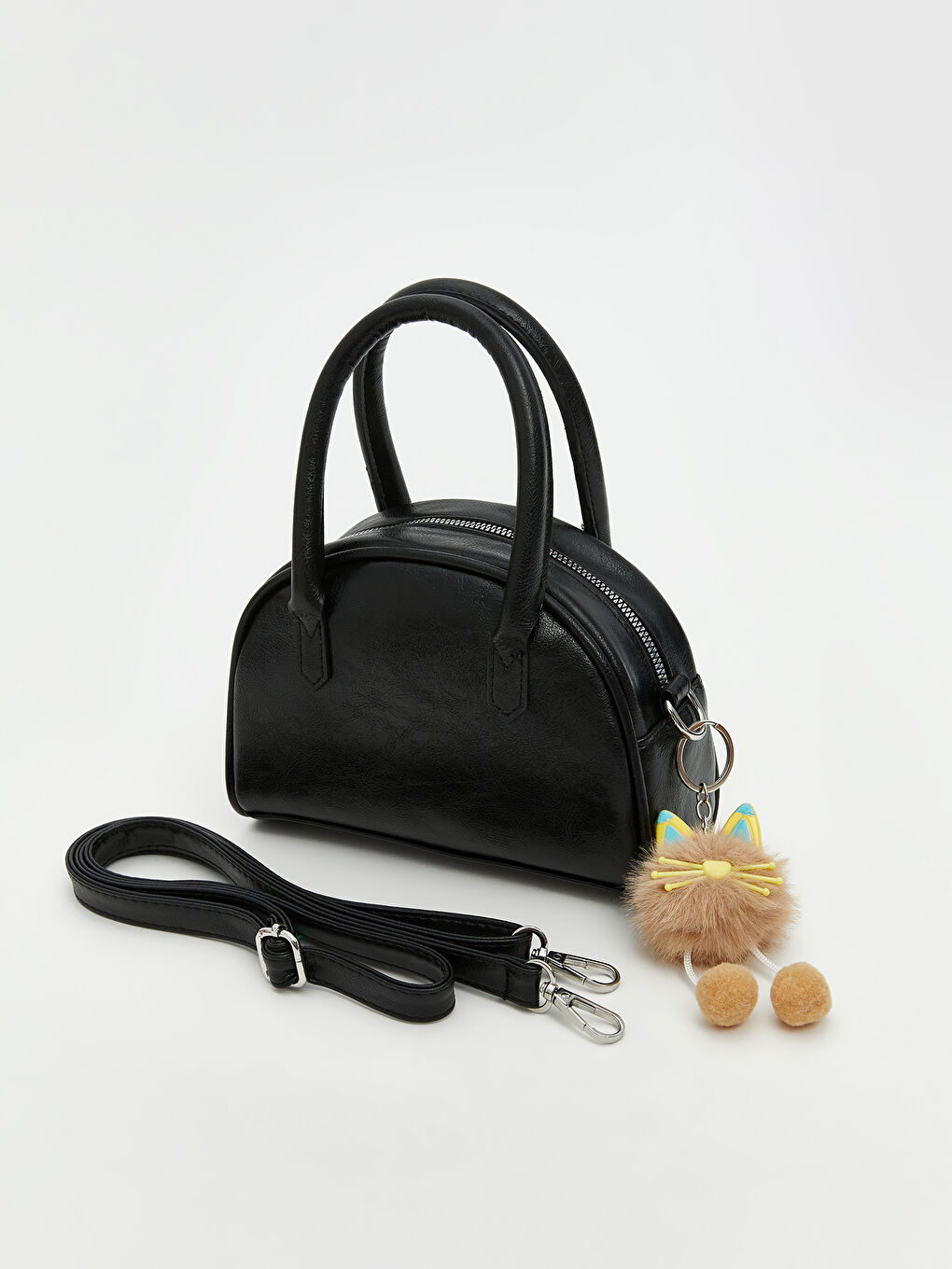 Siyah Deri Görünümlü Kadın Omuz Çantası-1