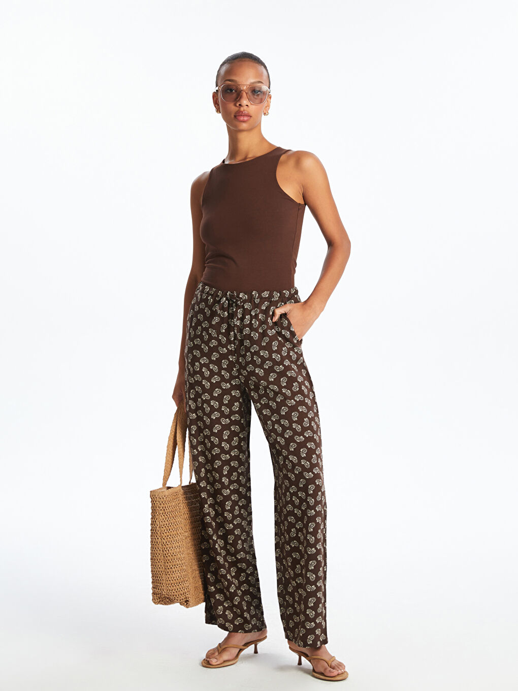Elasticated Waist Patterned Women's Trousers -S5QJ79Z8-LQZ