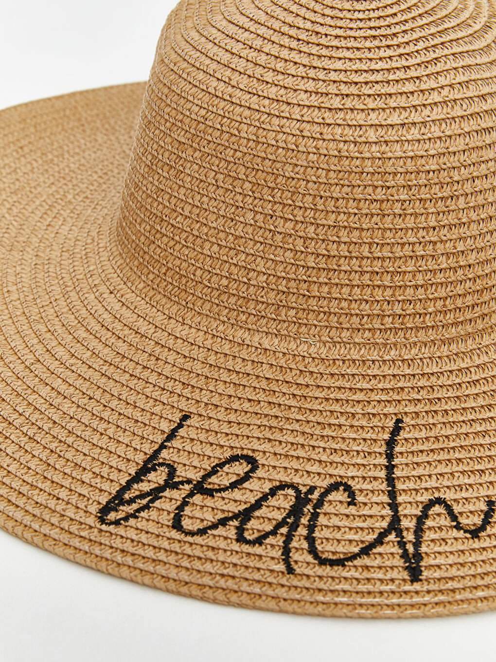 Bej Yazı Nakışlı Kadın Hasır Şapka-2