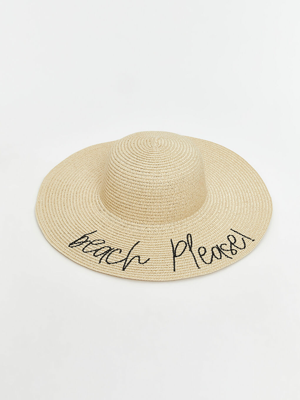 Bej Yazı Nakışlı Kadın Hasır Şapka