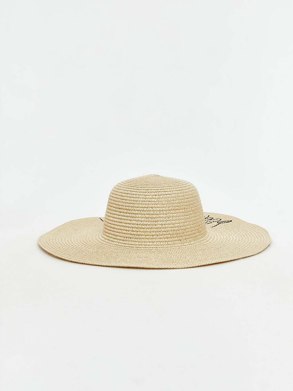 Bej Yazı Nakışlı Kadın Hasır Şapka-1