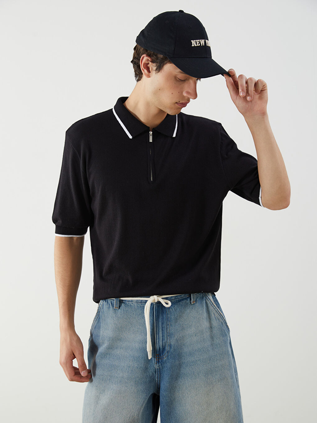 Polo Neck Short Sleeve Men's Knitwear Sweater -S5QK00Z8-CVL