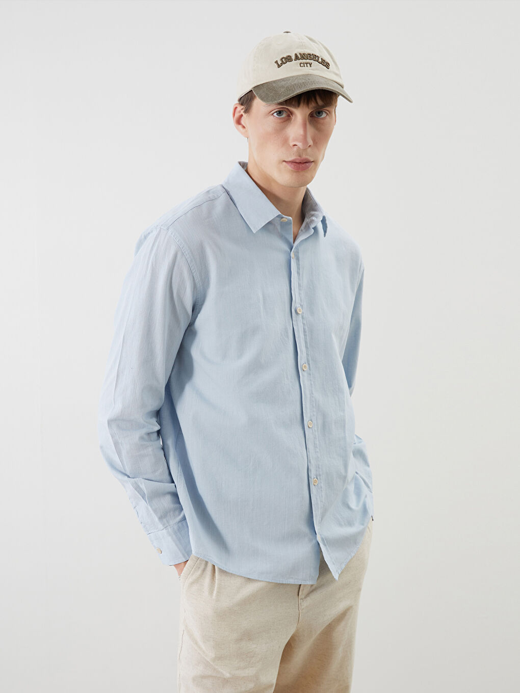 XSIDE Regular Fit Long Sleeve Linen Blend Men's Shirt -S5QK32Z8-G0K