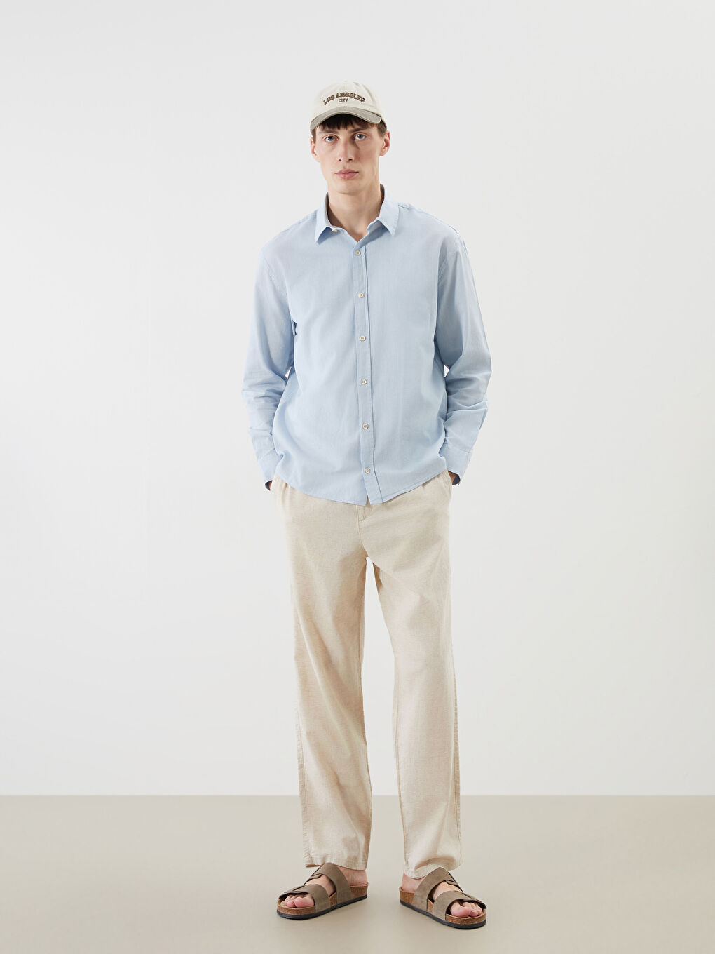 XSIDE Regular Fit Long Sleeve Linen Blend Men's Shirt -S5QK32Z8-G0K