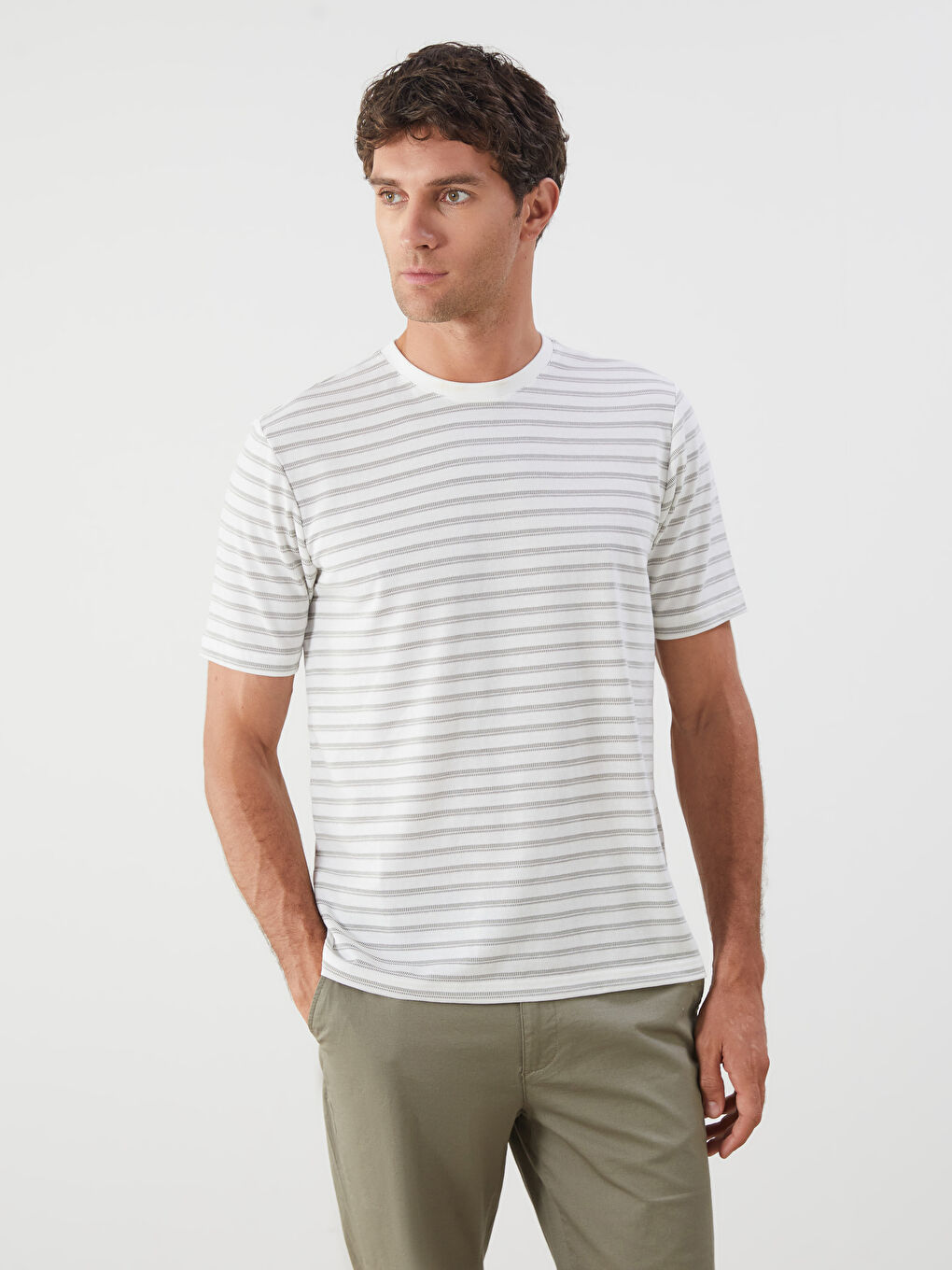 Yeşil Bisiklet Yaka Çizgili Erkek Tişört