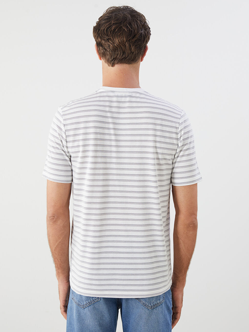 Gri Bisiklet Yaka Çizgili Erkek Tişört-3
