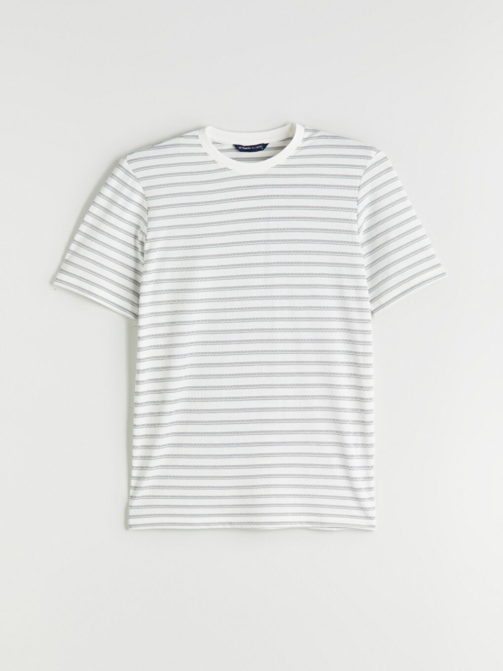 Gri Bisiklet Yaka Çizgili Erkek Tişört-4