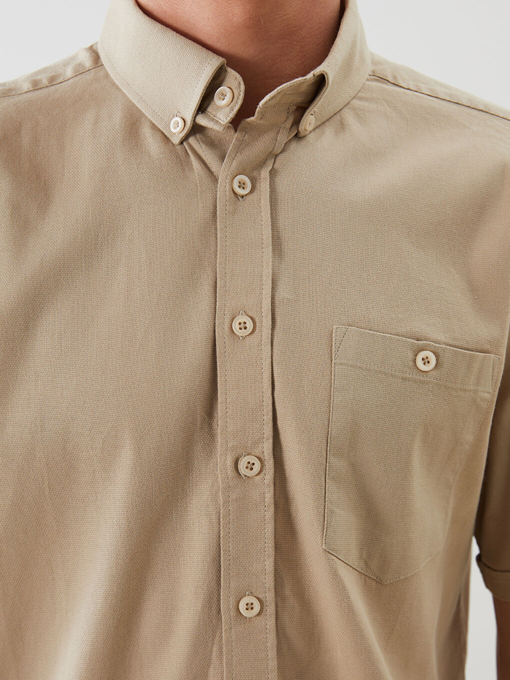 Bej Regular Fit Poplin Erkek Gömlek-5