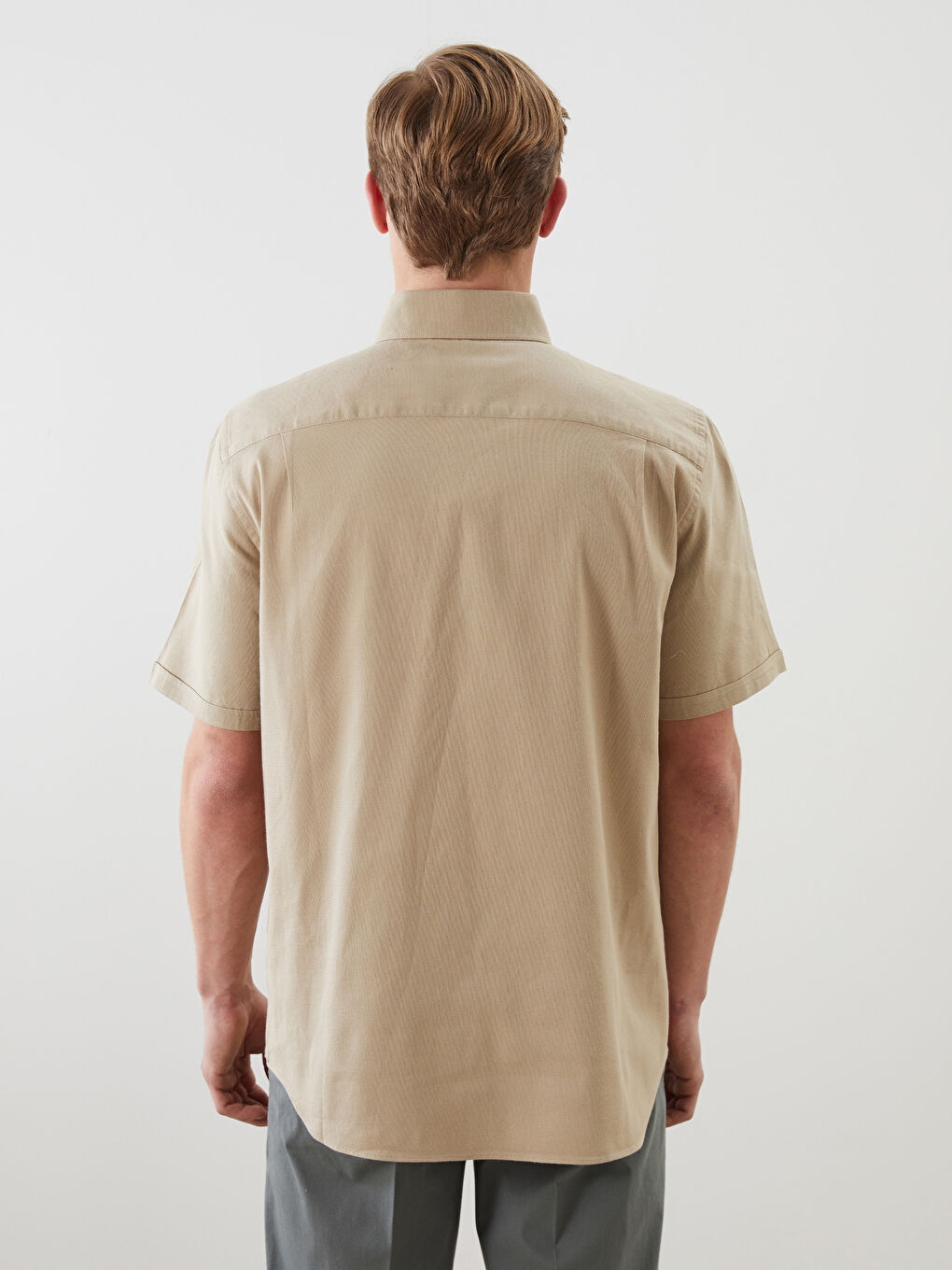 Bej Regular Fit Poplin Erkek Gömlek-7