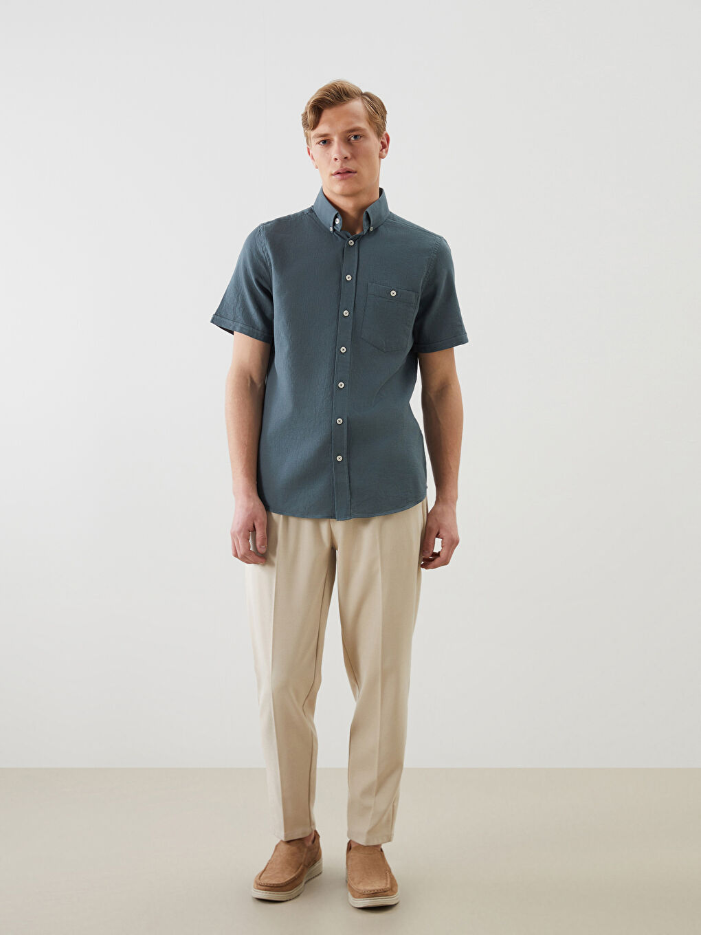 Yeşil Regular Fit Poplin Erkek Gömlek-3