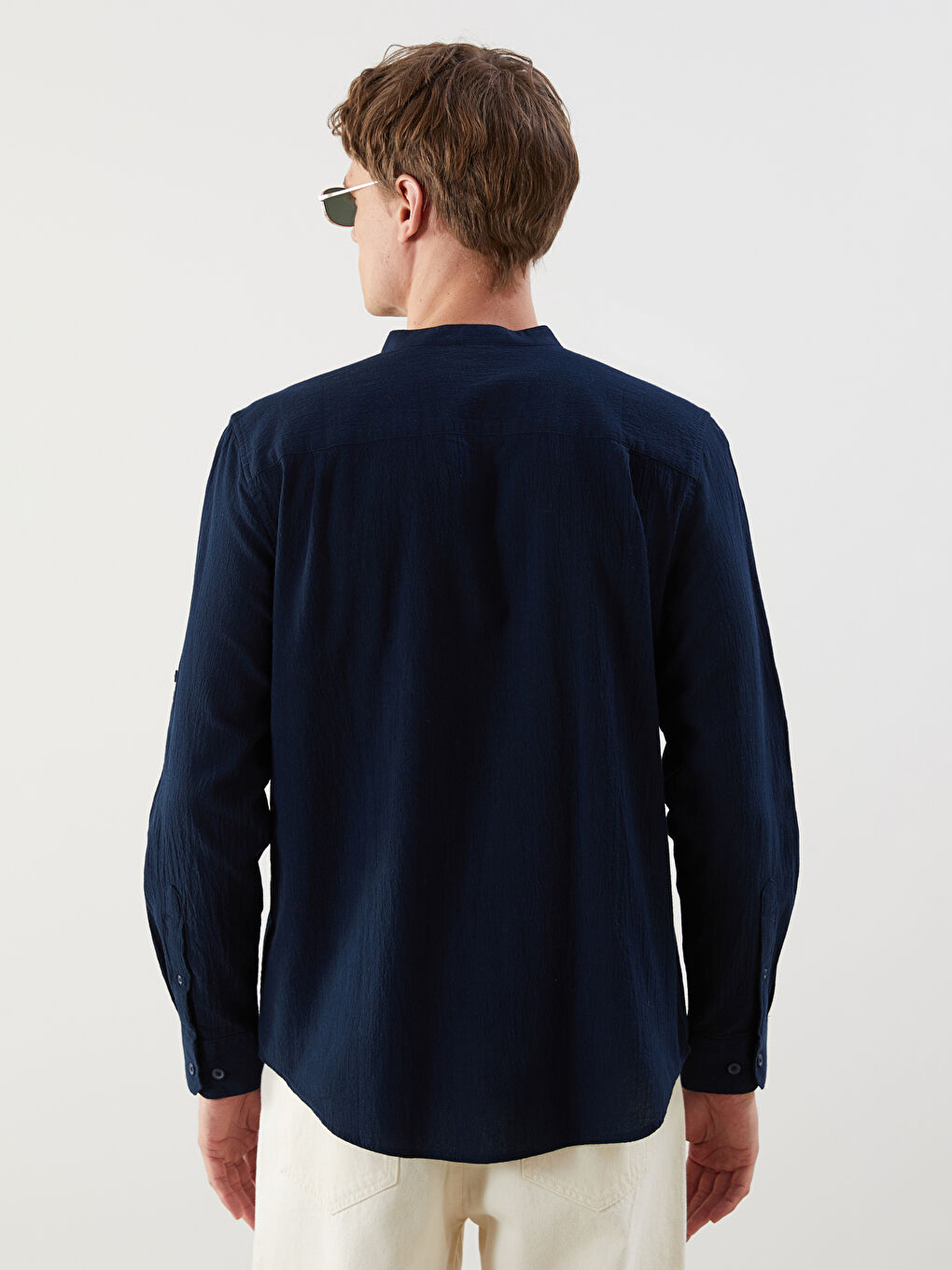 Lacivert Regular Fit Hakim Yaka Erkek Gömlek-3