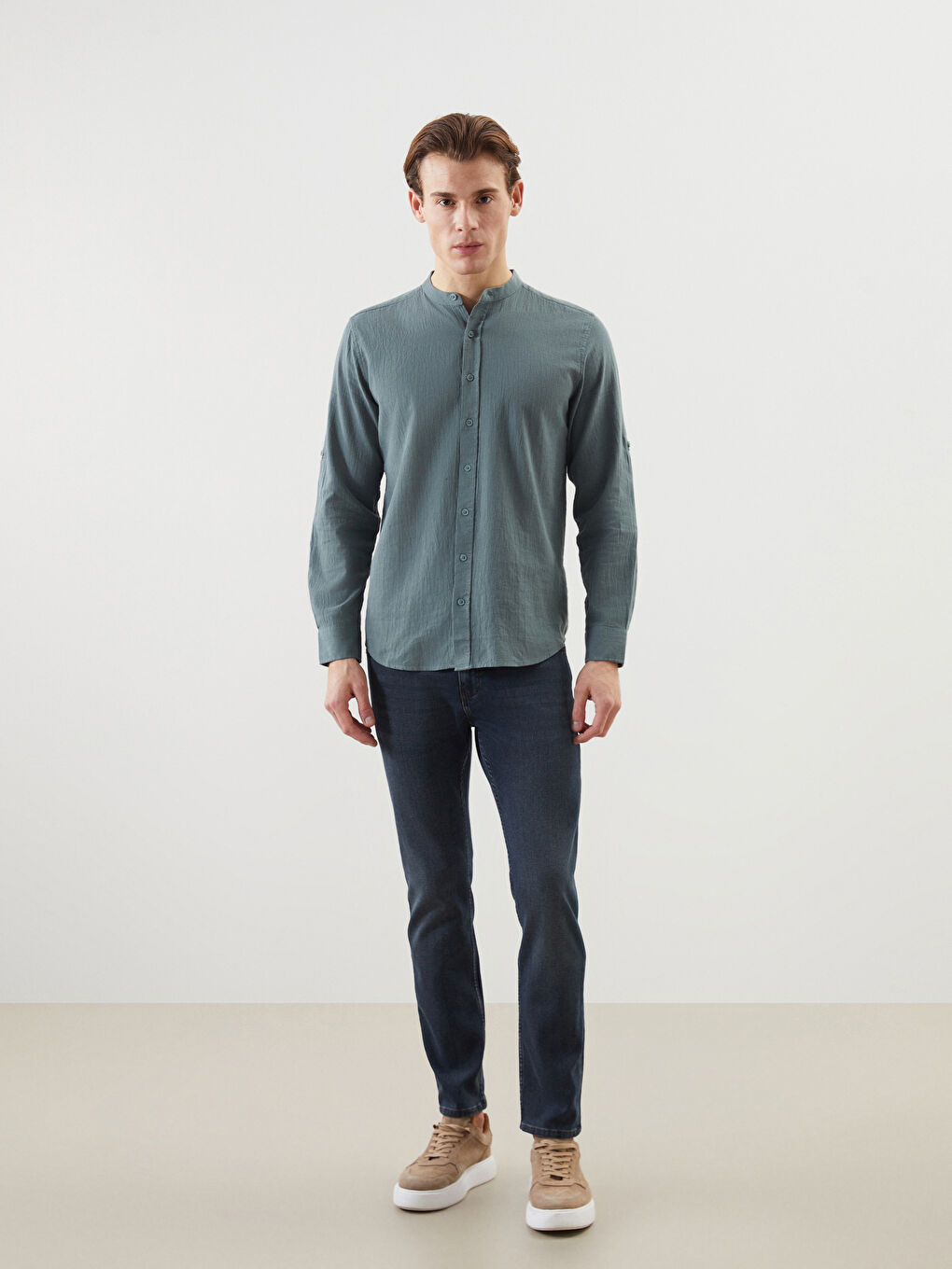 Звичайний крій зморшкувата плісирована сорочка для чоловіків-3