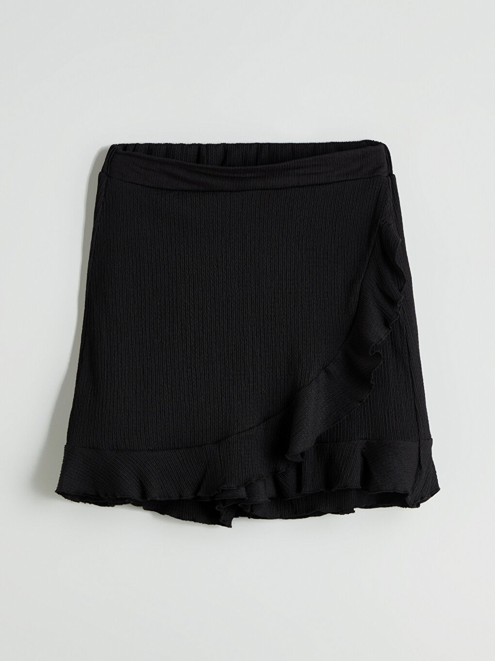 Siyah Beli Lastikli Dokulu Kadın Şortlu Etek-4