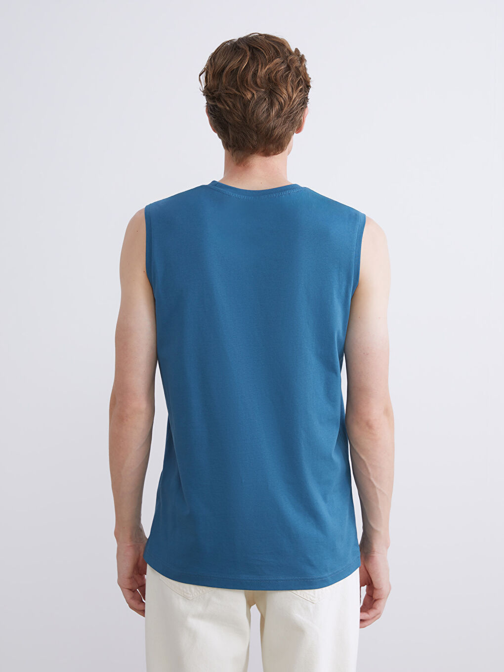 Petrol Bisiklet Yaka Baskılı Erkek Kolsuz Tişört-3