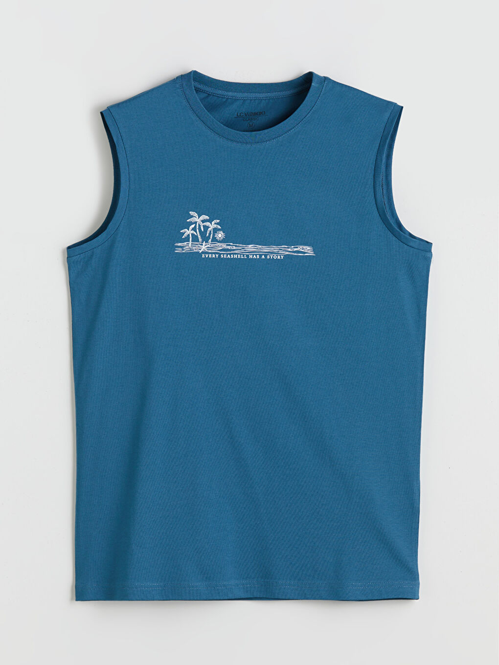 Petrol Bisiklet Yaka Baskılı Erkek Kolsuz Tişört-4