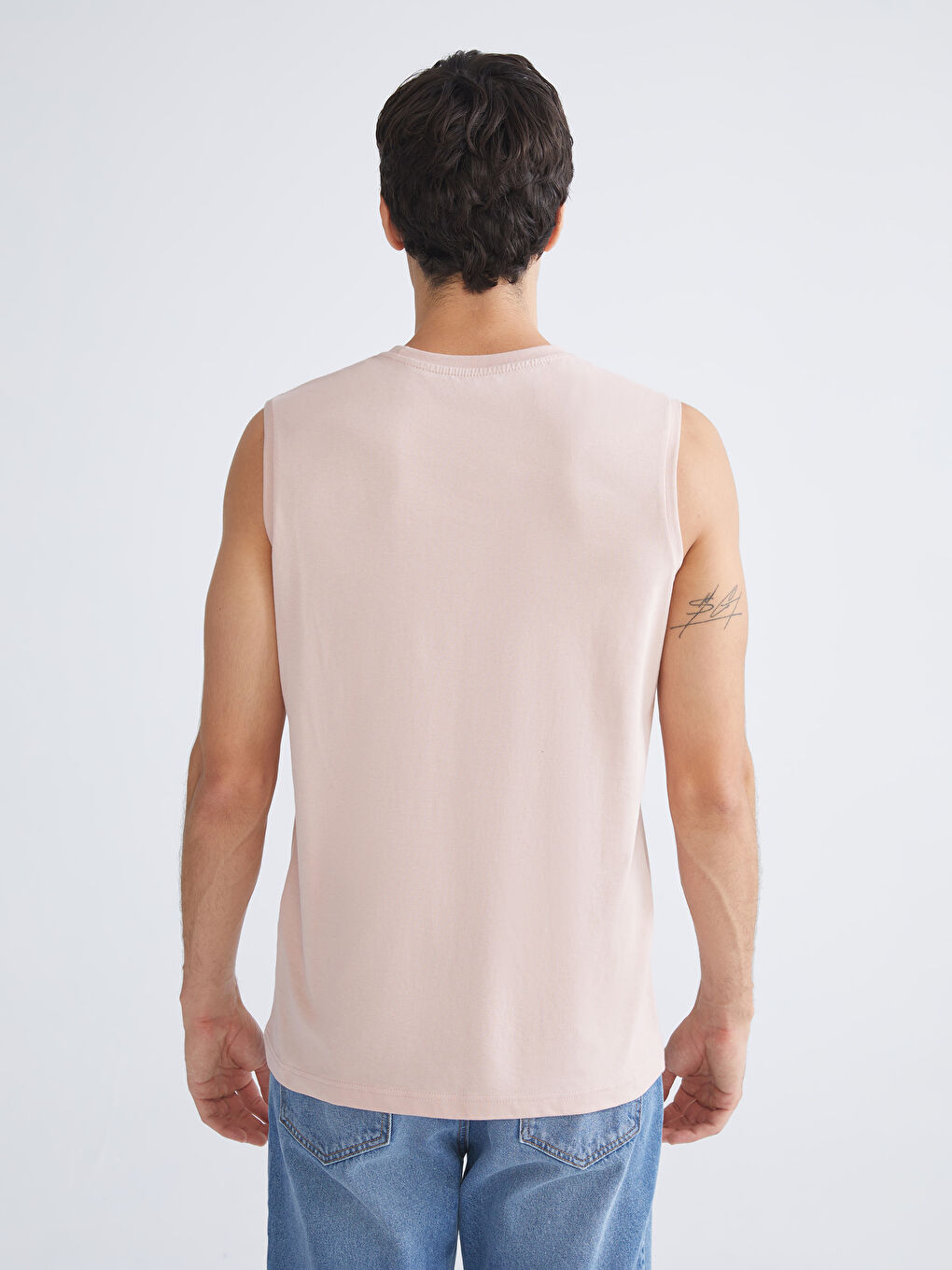 Pembe Bisiklet Yaka Baskılı Erkek Kolsuz Tişört-3