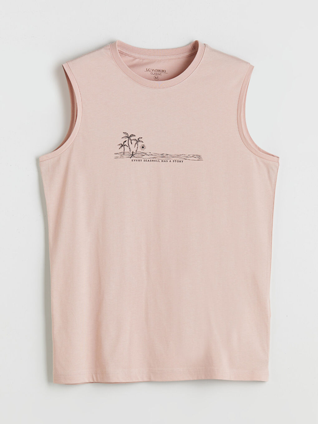 Pembe Bisiklet Yaka Baskılı Erkek Kolsuz Tişört-4